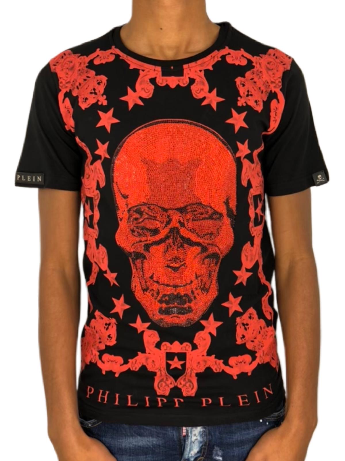 T-shirt Philipp Plein rouge strass tête de mort