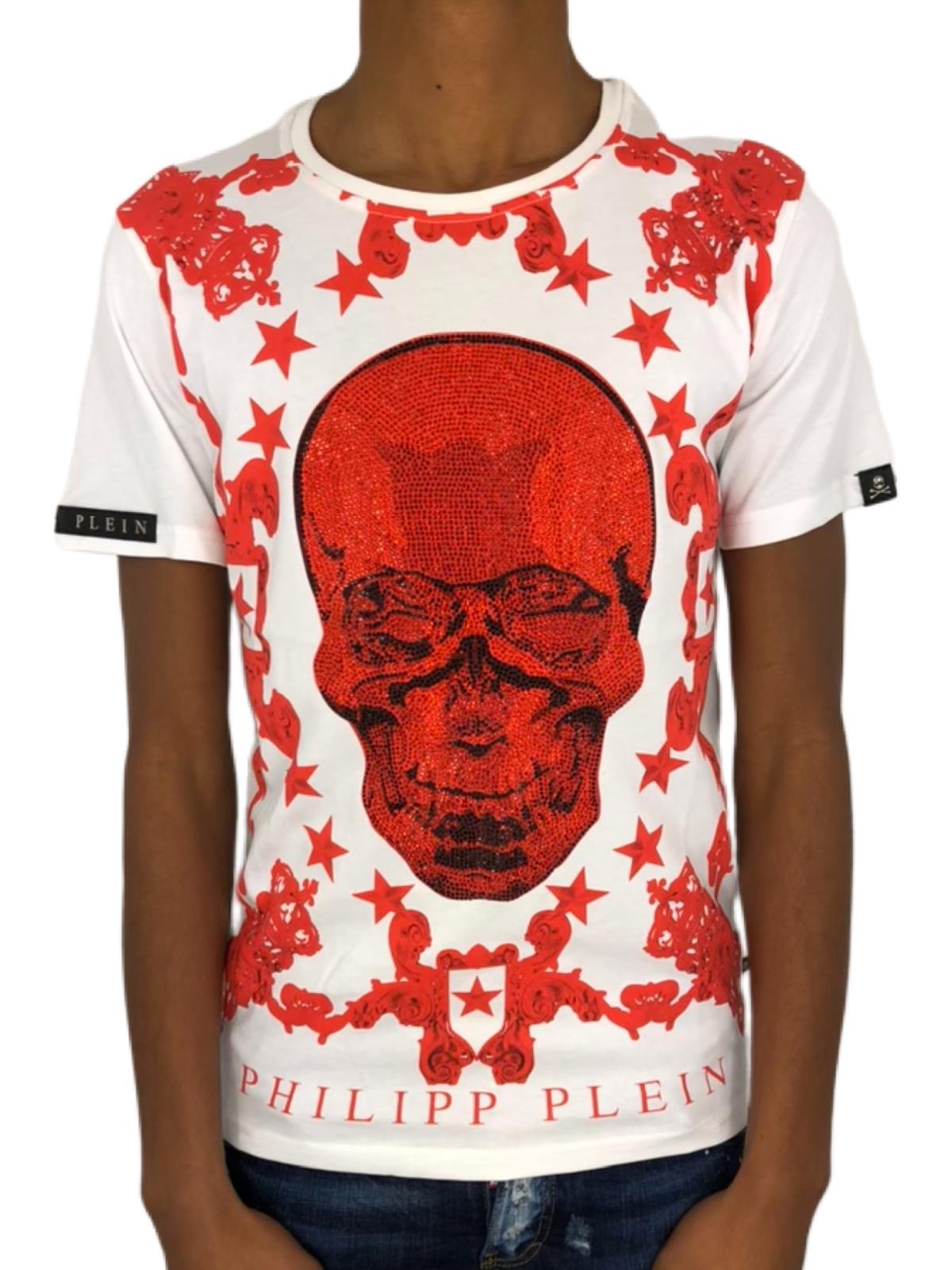 T-shirt Philipp Plein rouge strass tête de mort