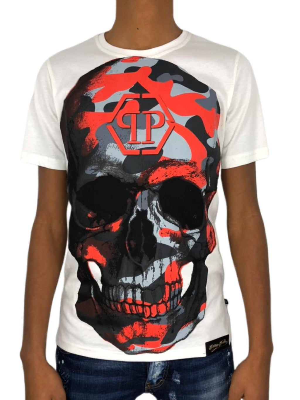 T-shirt Philipp Plein blanc, rouge et gris